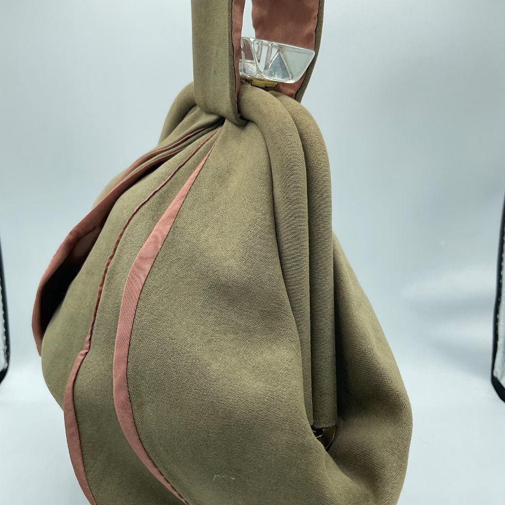Vintage Muted - Khaki Green And Salmon - Peach Wristlet Purse 1930’s-1940’s - Picture 6 of 11